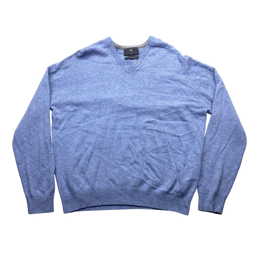 Marks and Spencer Extra Fine Lambswool‎ V-Neck Sweater Blue XL Preppy School